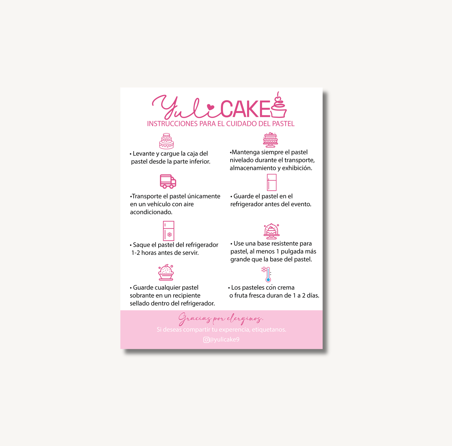 Cake Care Instructions Sticker