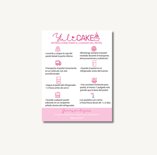 Cake Care Instructions Sticker
